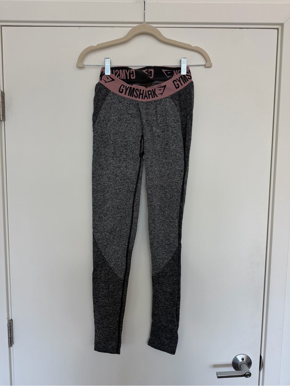 Gymshark Girls' Gray Leggings with Pink Logo Waistband